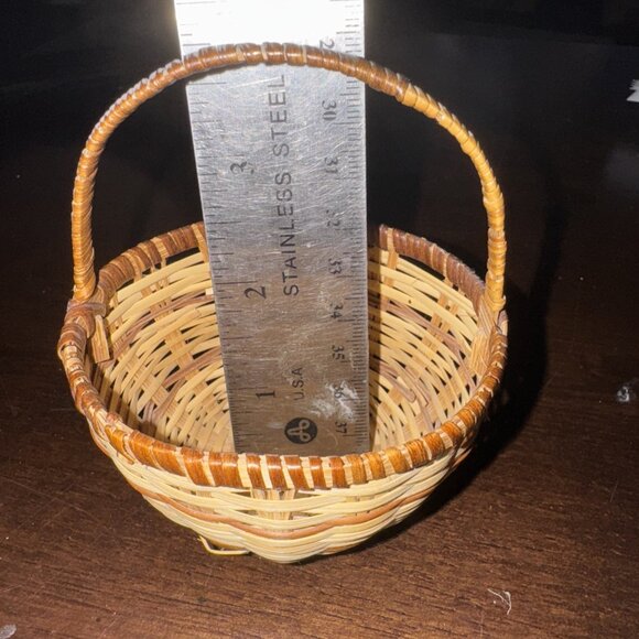 Miniature Mini Hand Woven Handle Basket Vintage Artist Handmade - Picture 8 of 11